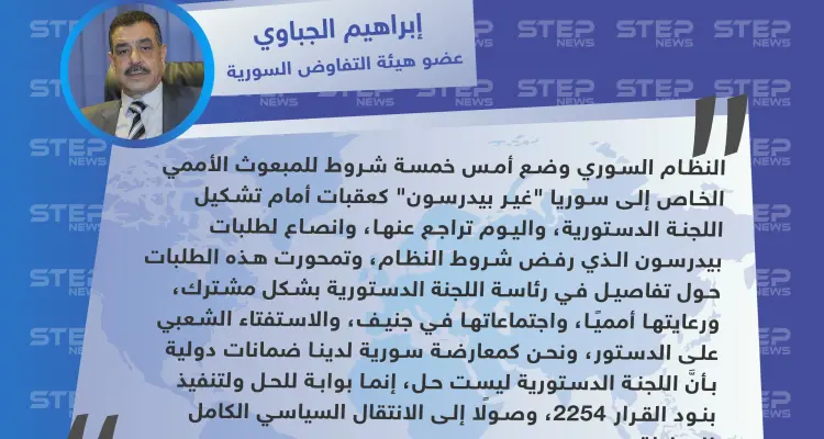 الجباوي يكشف عن انصياع النظام السوري لمطالب المبعوث الأممي وهيئة التفاوض: أخبار