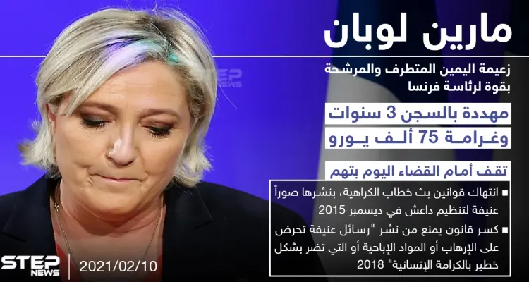 الزعيمة اليمينية الكارهة للإسلام والمُهاجرين والمناهضة للاتحاد الأوروبي.. ماريان لوبان..مهددة بالسجن ٣ سنوات: أخبار
