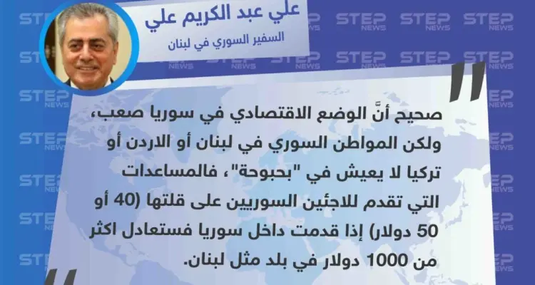 سفير حكومة الأسد في لبنان: السوري في بلدان اللجوء لا يعيش ب"بحبوحة" وال٥٠ دولار المقدمة للاجئ السوري بلبنان، لو قدمت له بسوريا لكانت تعادل أكثر من ١٠٠٠ دولار.: أخبار