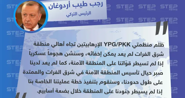 أردوغان: سنشن هجوماً عسكرياً إذا لم تسيطر قوّاتنا على المنطقة الآمنة خلال أسابيع فلم يعد لدينا صبر: أخبار