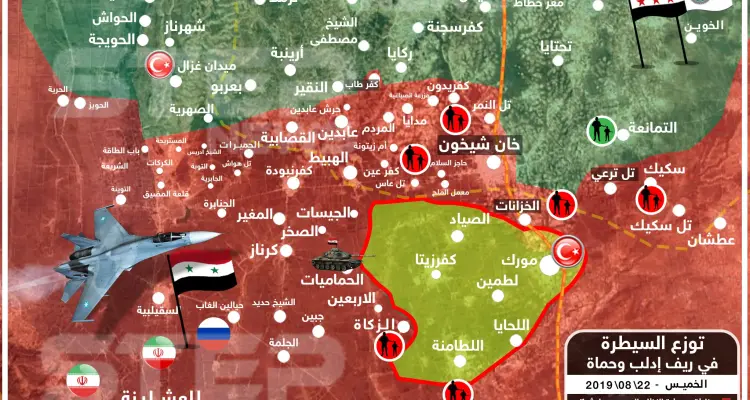 خريطة تُظهر وضع السيطرة الحالي في ريفي إدلب الجنوبي وحماة الشمالي: أخبار