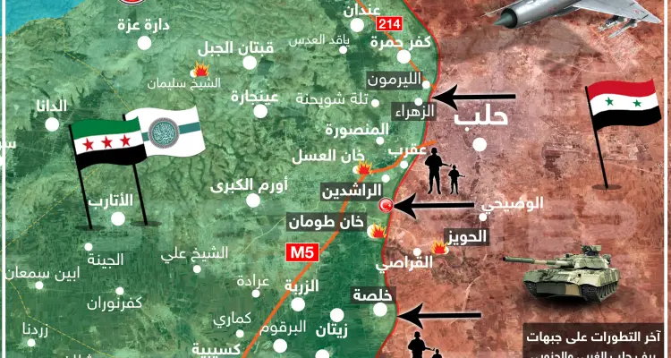 خسائر كبيرة لقوات النظام السوري بالمعارك المندلعة على محاور جنوب حلب (خريطة): أخبار