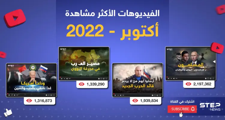 الفيديوهات الأكثر مشاهدة خلال شهر أكتوبر 2022 على يوتيوب ستيب نيوز: أخبار