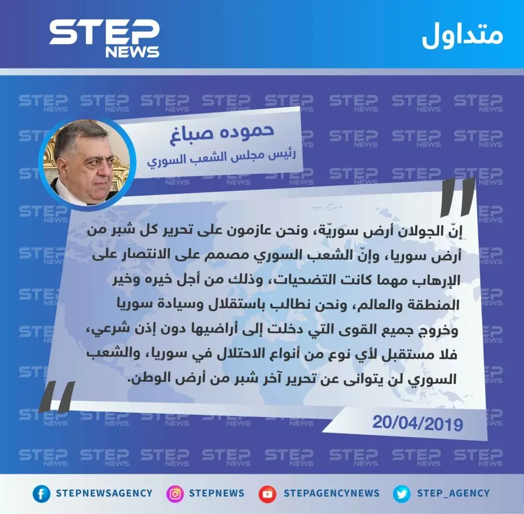رئيس مجلس الشعب حموده صباغ: على جميع القوى التي دخلت إلى سوريا دون إذن شرعي أن تخرج: تصاريح