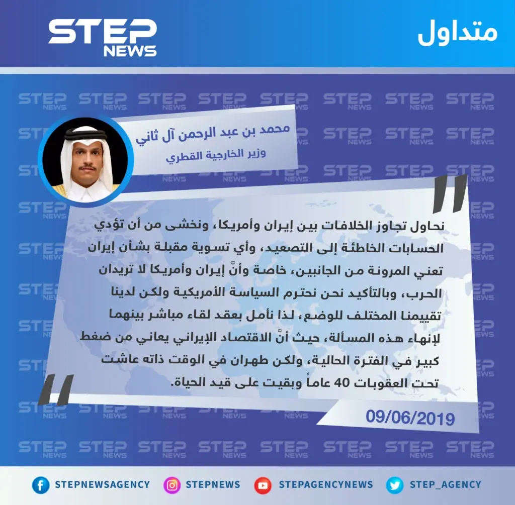 وزير الخارجية القطري يكشف عن مساعي بلاده لحل الأزمة الأمريكية – الإيرانية: تصاريح متداولة