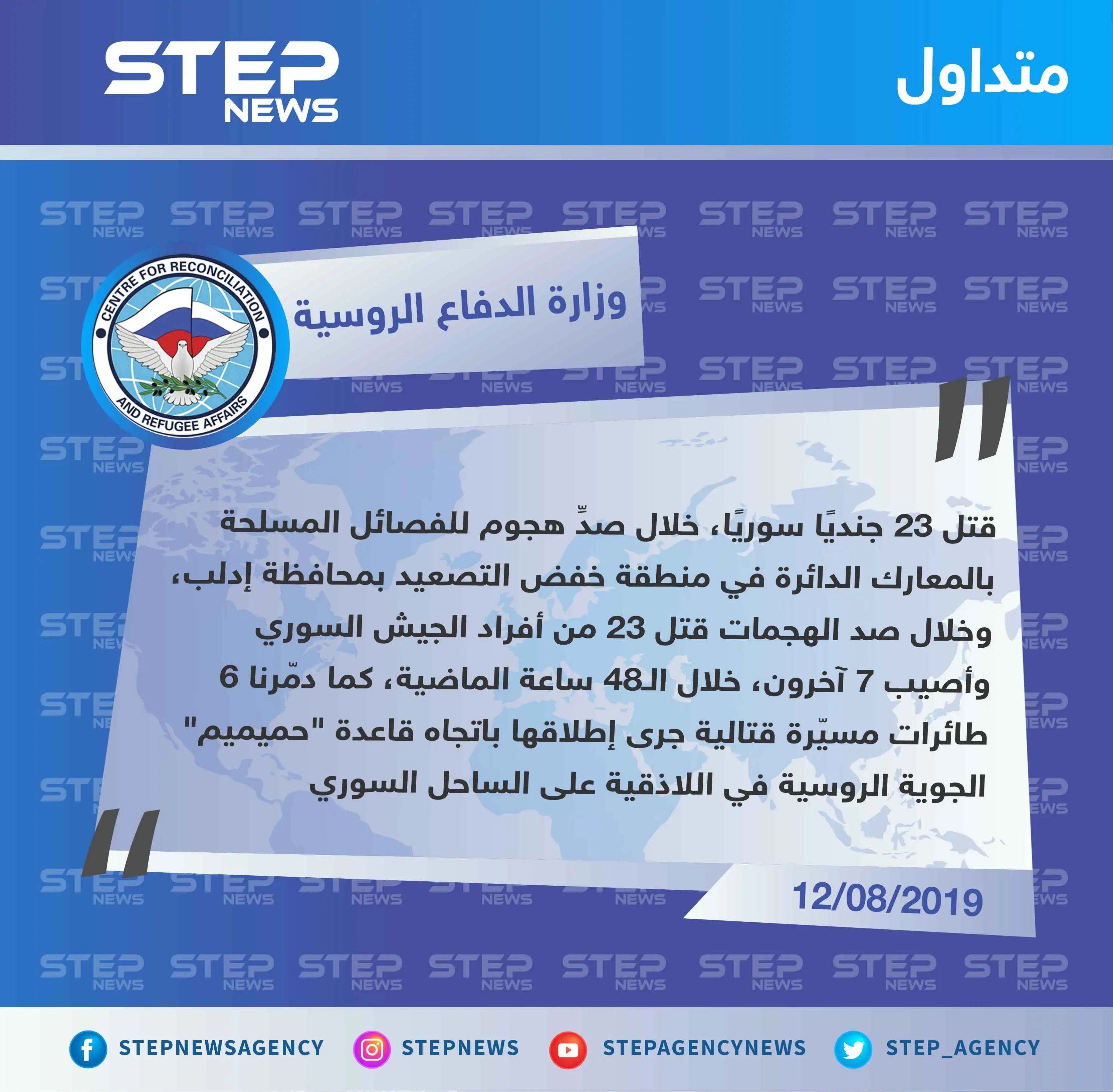 وزارة الدفاع الروسية تعترف بمقتل العشرات من قوّات النظام على يد فصائل المعارضة بإدلب.: تصاريح متداولة