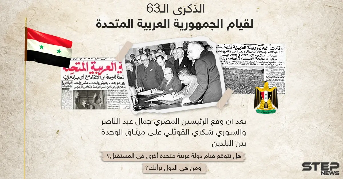 63 عاماً على توقيع ميثاق الوحدة بين مصر وسوريا: الدولة العربية المتحدة