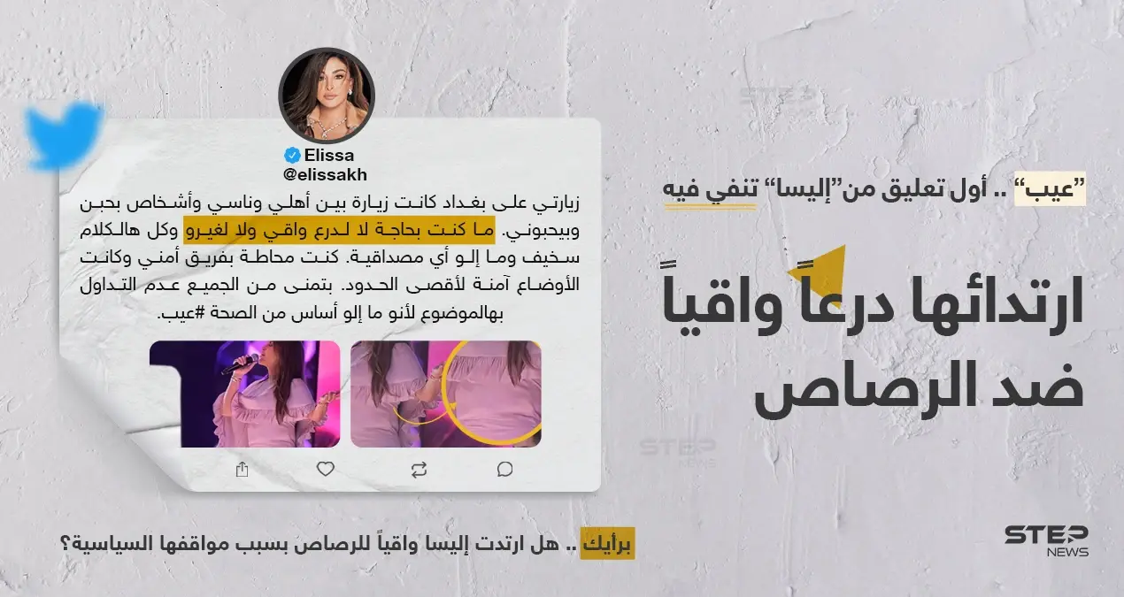 بعد اتهامها بارتداء درع واقي من الرصاص بحفلتها في بغداد.. إليسا ترد: درع واقي