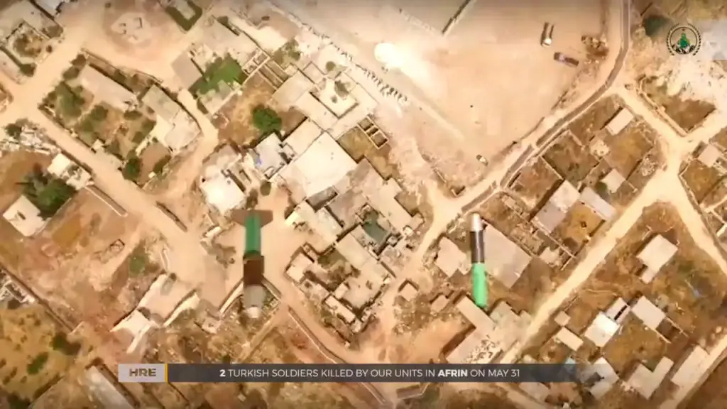 بالفيديو.. طائرة مسيرة لـ " قوات تحرير عفرين" تقصف نقطة تركية في عفرين وتقتل عنصرين: قوات تحرير عفرين