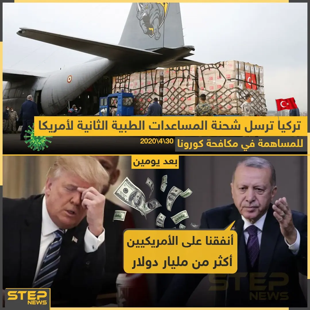 تركيا ترسل شحنة مساعدات طبية ثانية لأمريكا: دولار