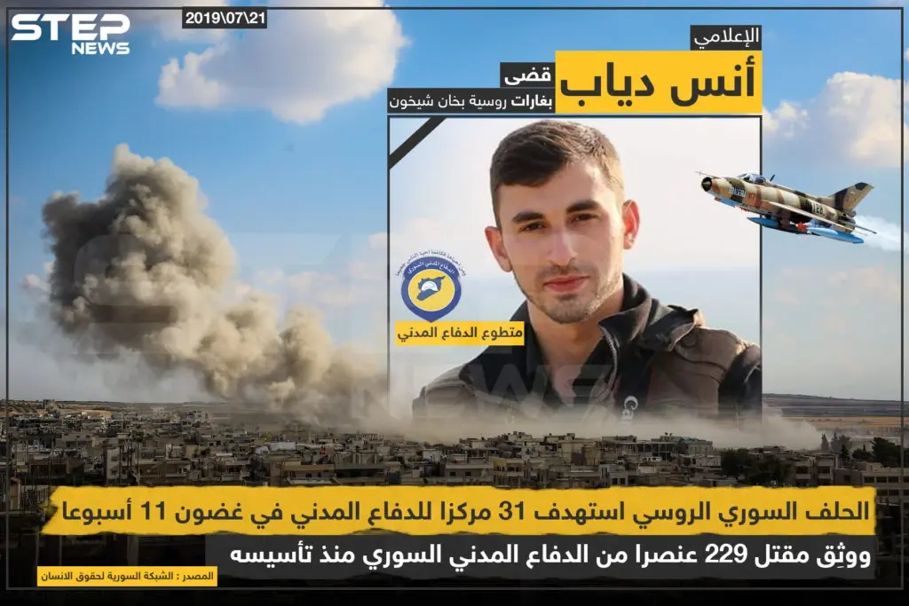 مقتل الإعلامي أنس دياب بغارات روسية على خان شيخون بريف إدلب: خبر وصورة