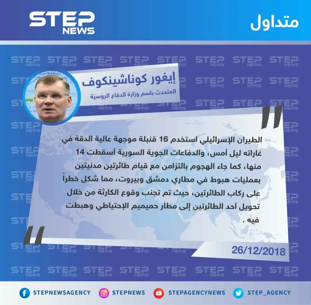 متداول || الهجوم الإسرائيلي أسفر عن إصابة 3 عسكريين من قوات النظام بجروح: تصاريح متداولة