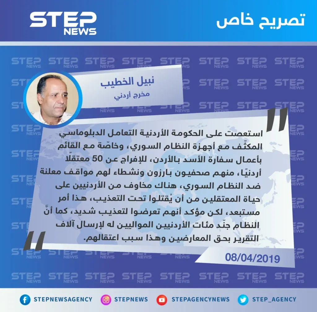 مخرج أردني: الأردن استعصى عليه التعامل الدبلوماسي مع النظام السوري بشأن المعتقلين الأردنيين: تصاريح