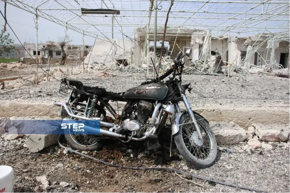 آثار الدمار نتيجة الغارات الروسيّة التي استهدفت قرية تل هواش شمال حماة: عدسة ستيب
