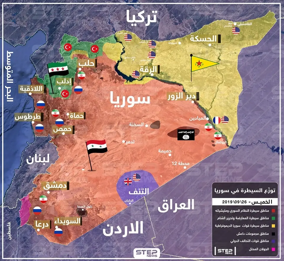 خريطة تُظهر توزع السيطرة في سوريا 26/09/2019: خرائط سوريا