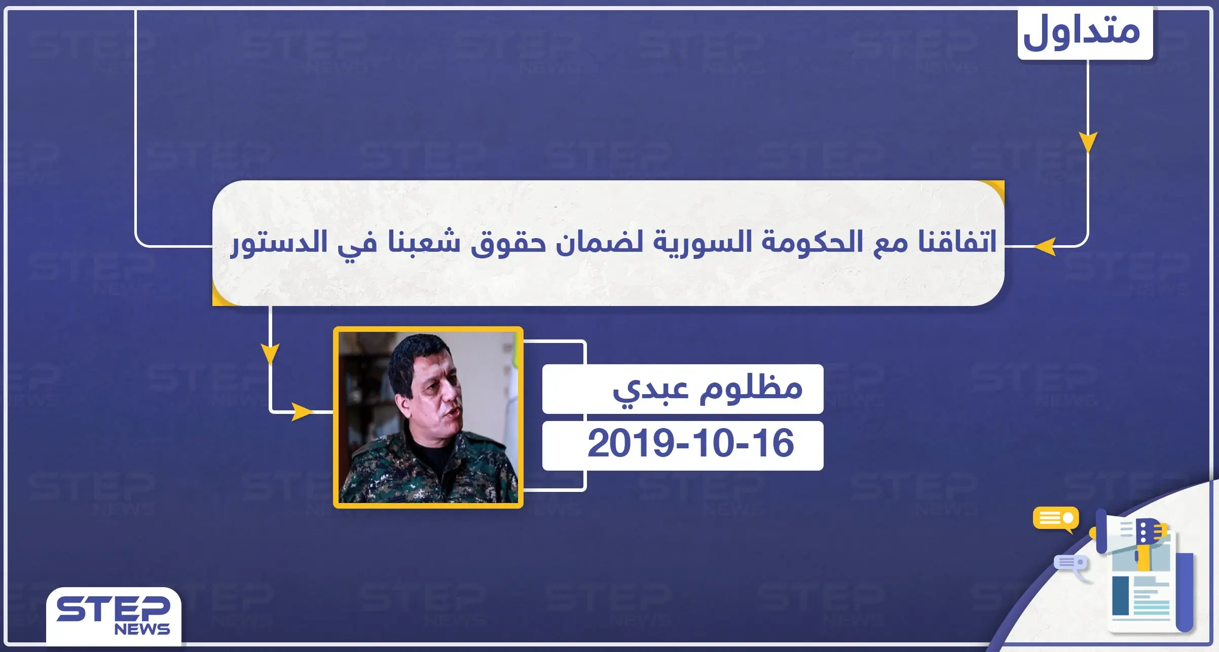 مظلوم عبدي: اتفاقنا مع الحكومة السورية لضمان حقوق شعبنا في الدستور: الحكومة السورية