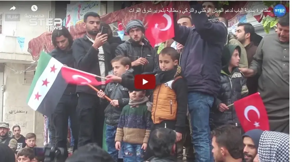 مظاهرة بمدينة الباب شرق حلب لدعم الجيش الوطني والتركي ومطالبة بتحرير شرق الفرات: الفيديو