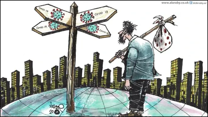 كاريكاتير || الكورونا أصبحت في كل مكان: لاجئين