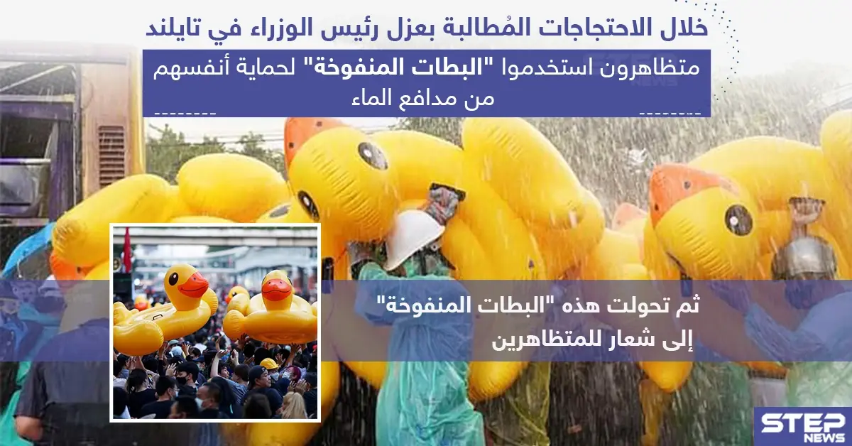 متظاهرون في تايلند استخدموا البطات المنفوخة لحماية أنفسهم من مدافع الماء: مظاهرة