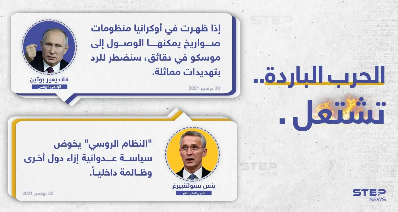 حرب باردة تشتعل.. بين روسيا والناتو، عبر تصريحات الرئيس الروسي (فلادمير بوتين)، وأمين عام حلف الناتو (ينس ستولتنبيرغ): حرب باردة