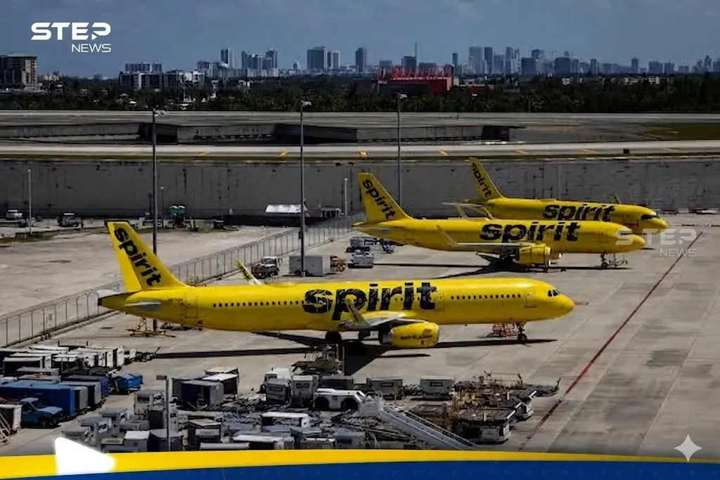 طائرات شركة سبيريت إيرلاينز (Spirit Airlines) الصفراء متوقفة في المطار بعد قرار إيقاف الرحلات.