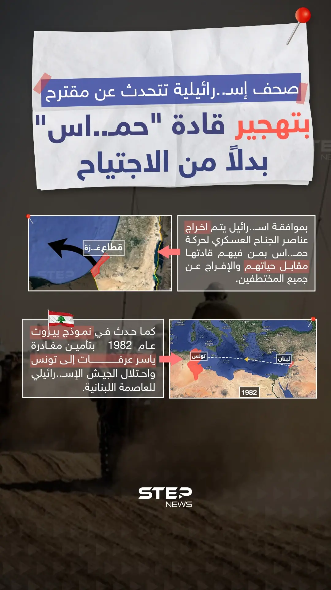 صحف إسرائيلية تتحدث عن مقترح بتهجير قادة حماس بدلاً من الاجتياح: مقترح بتهجير قادة حماس