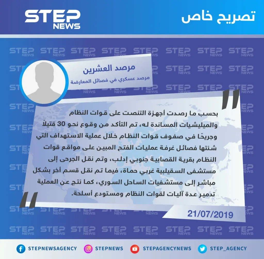 مرصد عسكري يكشف عن خسائر قوات النظام بهجوم فصائل الفتح المبين على القصابية جنوبي إدلب: تصاريح